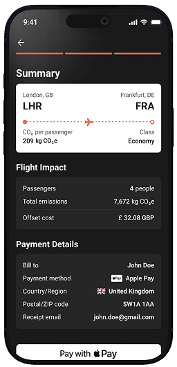 SkyXero summary of estimated flight emissions