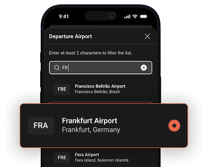 SkyXero airport search with global airport results